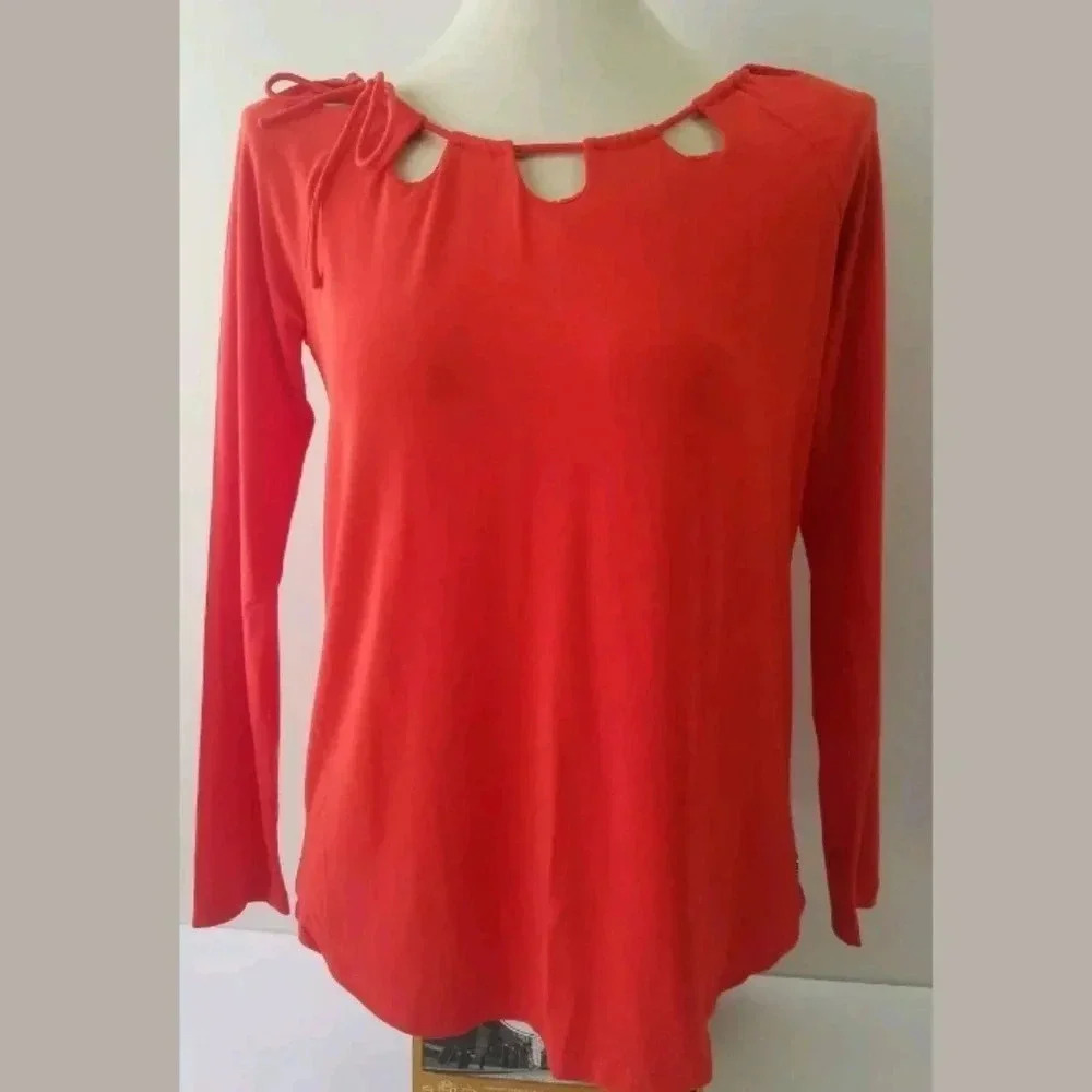 Fabletics Top Small Cutout Drawstring Neck Orange